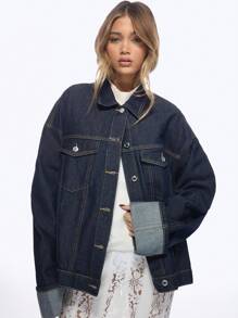 MISSGUIDED 设计师款超大号卡车司机牛仔夹克，翻边袖口，经典复古风格，纽扣前襟，适合秋冬分层穿着，街头时尚必备