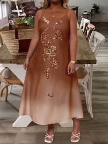 SHEIN Set de 2 vestidos de encaje y gasa elegante para tallas grandes, para primavera/otoño - Caqui - Ver 5