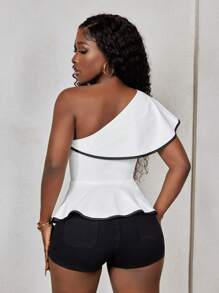 BamGleam Women's Oblique Shoulder Sleeveless Ruffle Hem Top - White - View 2