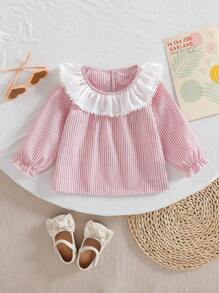 女婴甜美条纹衬衫，采用优质面料制成。条纹图案为宝宝增添时尚可爱的风格，非常适合春夏季节 - 粉色 - 查看 7