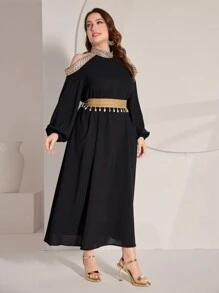 Al Najma Embellished Wide Loose Dress, Plus Size - Black - View 3