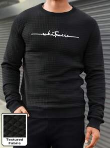 Manfinity Homme Men's Casual Minimalist Letter Print Pullover Sweatshirt - Black - View 8