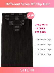 7PCS Straight Clip In Hair Extensions 100% Real Human Hair 14-24 Inch 115G Double Weft Invisible Clip Hair Extensions Remy Natural Human Hair For Women Girls Daily Use - S1B - View 3