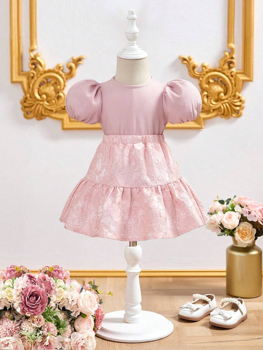 SHEIN Babygirl Summer Cute Floral Top & Skirt Set, Elegant - Pink - View 1