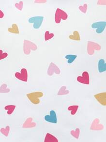 SHEIN 6 件套年轻女孩可爱粉色蝴蝶结、波尔卡圆点、心形印花休闲短袖短裤紧身睡衣 - 彩色 - 查看 4