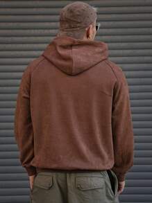 DAZY Men's Color Block Letter Print Hooded Sweatshirt - Coffee Brown - View 2