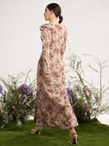 Graceveil Vestido abaya floral de flujo modesto y extra largo con estampado de teñido anudado para mujer