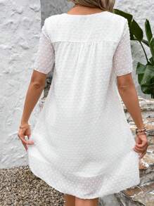 SHEIN LUNE Sea Dress Tropical Dress Wedding Women Dresses Engagement Dress Easter Women Dress White Romantic Jacquard Fabric Mini Dress For Women, Suitable For Date And Holiday, Spring - White - View 2