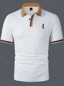 Manfinity Homme 男士纯色拼布前纽扣短袖休闲衬衫，日常穿着 - 白色 - 查看 3