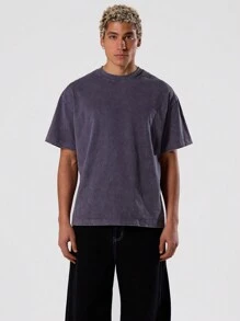 Musero 水洗风格宽松短袖圆领廓形T恤，基础款上衣，秋冬必备胶囊衣橱单品 - 深灰色 - 查看 4