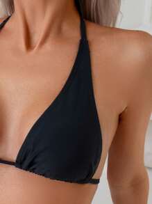 Swim Basics 1pc Women's Halter Neck Sexy Black Triangle Cup Bikini Top, For Summer Beach Vacation