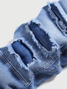 Teenage Boys' New Applique Patchwork Ripped Skinny Fit Distressed Denim Jeans - Light Wash - View 5