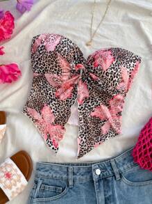 Soleia 女士花卉印花露肩前开衩下摆舒适衬衫，适合下午茶时间或秋冬季休闲穿着 - 棕色 - 查看 6