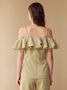 MOTF PREMIUM RUFFLE TRIM BUTTON FRONT TOP - Green - View 6