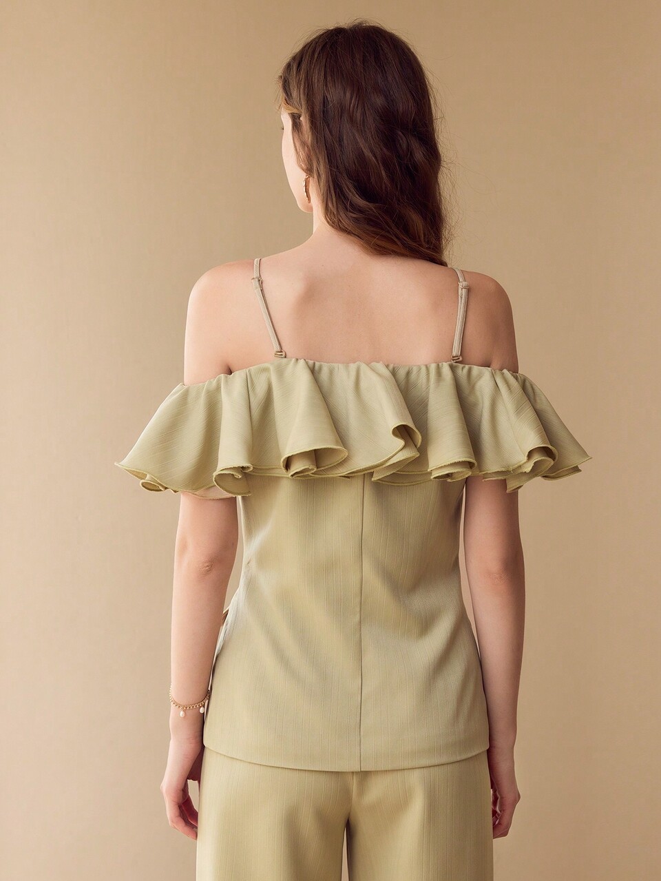 RUFFLE TRIM BUTTON FRONT TOP
