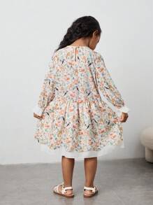 Maija Kids Maija Kids 春夏少女可爱动物碎花宽松舒适度假休闲外出春游活力校园聚拢灯笼袖荷叶边下摆A字长袖圆领连衣裙 - 彩色 - 查看 2