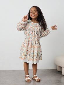 Maija Kids Maija Kids 春夏少女可爱动物碎花宽松舒适度假休闲外出春游活力校园聚拢灯笼袖荷叶边下摆A字长袖圆领连衣裙 - 彩色 - 查看 5