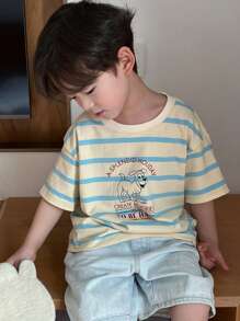 Dazy Kids Striped Short Sleeve T-Shirt With "Young Boy" Cartoon Print