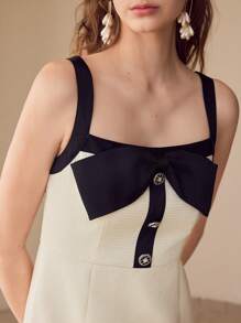 MOTF PREMIUM VESTIDO DE CORTE BIES CON DECORACIÓN DE LAZO - Blanco y Negro - Ver 3