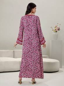 Yasmyna V领豹纹喇叭下摆宽松连衣裙，端庄 - 紅色 - 查看 2