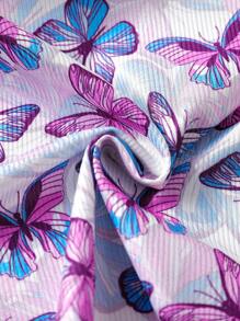 Sparklyn 2pcs Tween Girl' Butterfly Pattern Contrasting Ribbed Bodycon Sleeveless Casual Street Chic Dress, Summer Summer Holiday - Multicolor - View 5