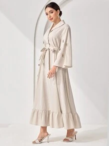 Veilorie Vestido largo estilo árabe tradicional de estilo kaftan con mangas adornadas de perlas para mujeres