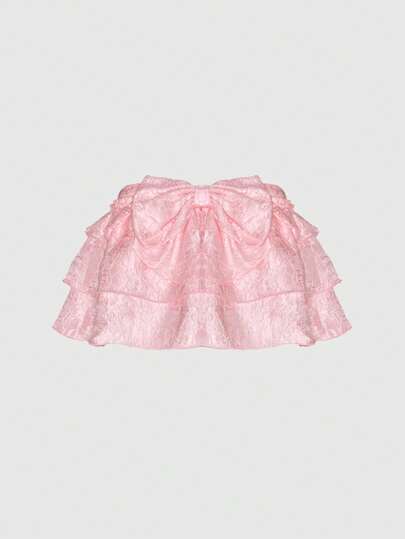 Kawaii Cute Sweet Bow Decor Pink Cake Skirt, Women Skirt