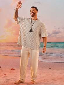 EASEVO 大码男士宽松休闲针织圆领短袖T恤，夏季 - 彩色 - 查看 3