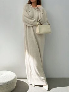 EURMUSE Robe pull maxi élégante avec détail de boutons sur une épaule pour femme