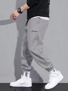 RueChic Men's Simple Front Tie Pocket Sweatpants, Casual Daily Wear - Grey - View 4