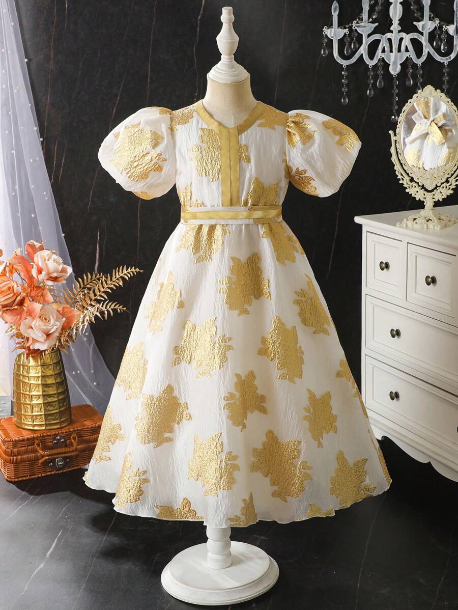 SHEIN 年轻女孩纯色短袖简约优雅连衣裙 - 彩色 - 查看 1