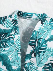 SHEIN Set de 3 piezas de traje de baño de verano para bebé niño, con estampado de hojas: bañador, short de baño y gorro, apto para playa, piscina y spa - Multicolor - Ver 3