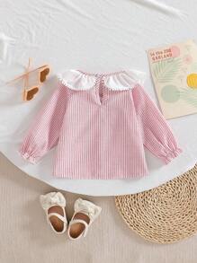 女婴甜美条纹衬衫，采用优质面料制成。条纹图案为宝宝增添时尚可爱的风格，非常适合春夏季节 - 粉色 - 查看 2