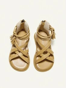 Cozy Pixies 嬰幼兒女孩時尚舒適夏季羅馬風格平底涼鞋 - 棕色 - 查看 5