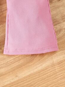 2 pièces Set mode jeune fille: Veste courte à capuche décontractée de couleur unie et pantalon long évasé