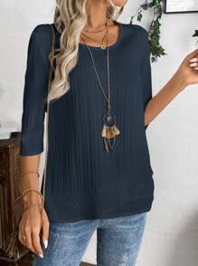 EMERY ROSE 适合日常穿着的女士休闲简约时尚衬衫 - 藏蓝色 - 查看 3