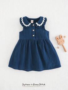 Cozy Pixies Baby Girl Sleeveless Waist Gathered Color Block Ruffle Collar Dress