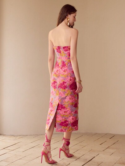 MOTF PREMIUM VESTIDO TUBO DE JACQUARD CON ESTAMPADO FLORAL