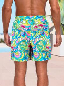 Manfinity Men's Front Tie Pocket Print Shorts, Simple Design Casual Vacation