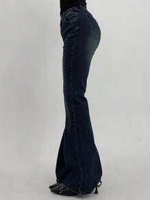 DAZY Women's Washed & Distressed Slim Flare Leg Jeans