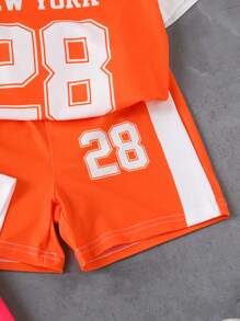 SHEIN 2pcs/Set Girl Letter Print Short Sleeve T-Shirt And Shorts