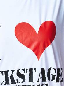 SUMWON WOMEN Backstage Access Herz-Muster Oversized T-Shirt Konzert Festival Musik Fan Grafik Tee VIP Party Statement Top Konzert Tour Merchandise - Weiss - Übersicht 5