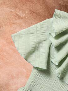 SHEIN Tween Girls Wildeya Ruffle Neck & Hem Layered Dress In Grayish Green, Suitable For Outdoor Activities, Daily Theme Events, Vacation, Music Festival Parties And Other Social Occasions
