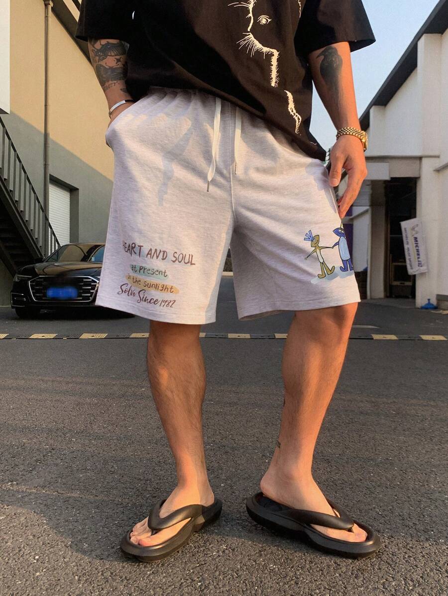 DAZY Men's Letter Print Grey Shorts, Spring/Summer - Grey - View 1