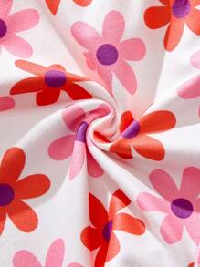 THE HAPPY LOOK Young Girls Floral Allover Print Snug Fit Pink Leggings, Casual Style, Spring