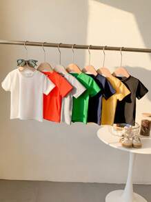 SHEIN Playful Pals 7件組男嬰白色夏季休閒開學套裝，柔軟舒適面料，極簡風格，適用於假期、學校、日常與春季運動 - 彩色 - 查看 6