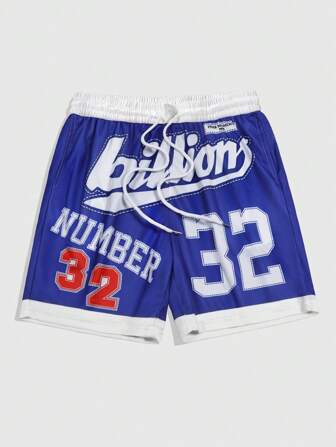 Prep Pantaloncini casual da uomo con tasche inclinate, vita con coulisse, grafiche con numero e lettera, adatto per il basket