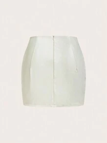 SHEIN ICON 大码休闲纯色日常半身裙 - 米色 - 查看 2