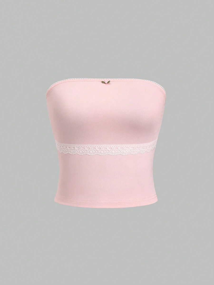 Sweetra Sexy Ruffle Trim Versatile Camisole Top, Comfortable For Layering Or Standalone Wear - Pink - View 1
