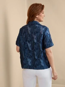 EMERY ROSE Women Casual Solid Color Cut-Out Short Sleeve Shirt - Blue - View 2